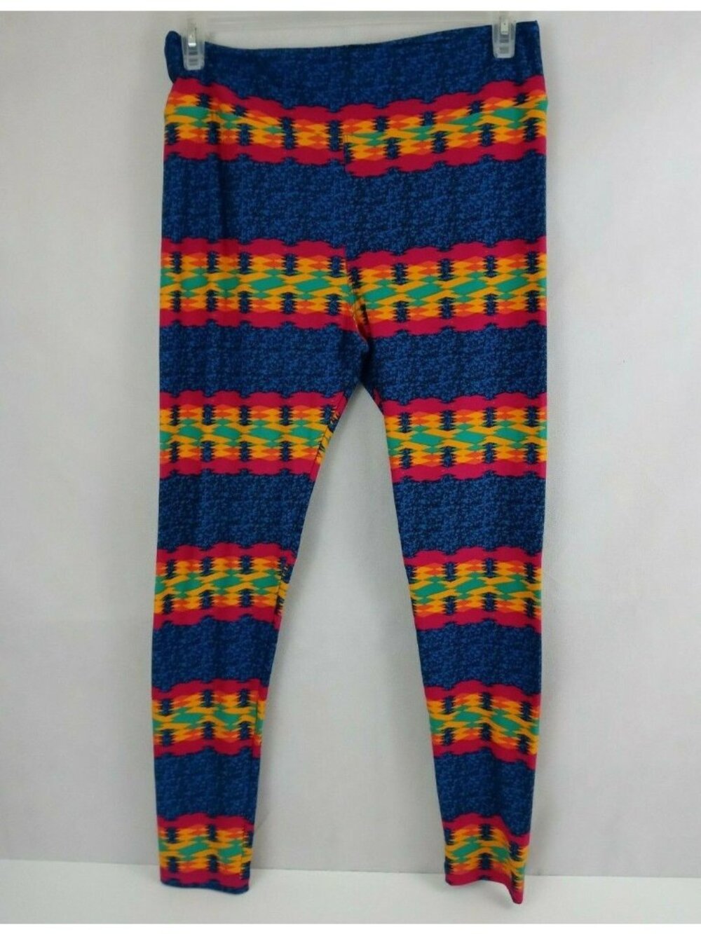 New LuLaRoe Tall & Curvy Leggings Blue With Brightly Colored Aztec Designs